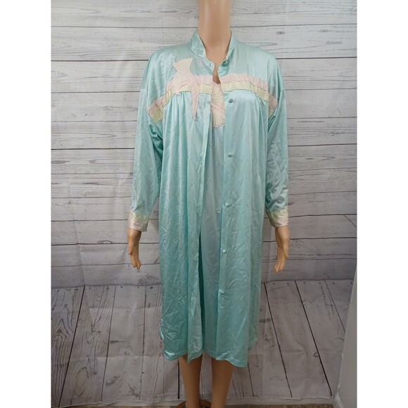 Vtg Vanity Fair Nightgown Peignoir Set Silky Nylon Robe 2 Pcs Sz M - Picture 1 of 12